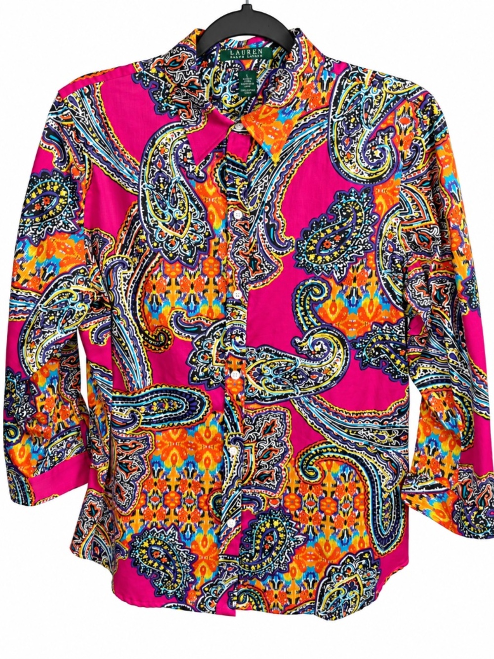 Lauren Ralph Lauren Vibrant Paisley Cotton Button-Up Shirt – L
